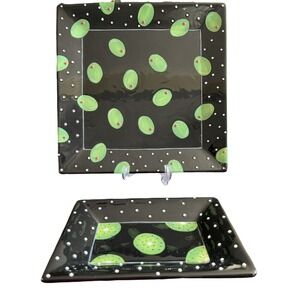 Blue Sky Clayworks Black Zinnia 3D Textured Olive Kiwi Serving Platters